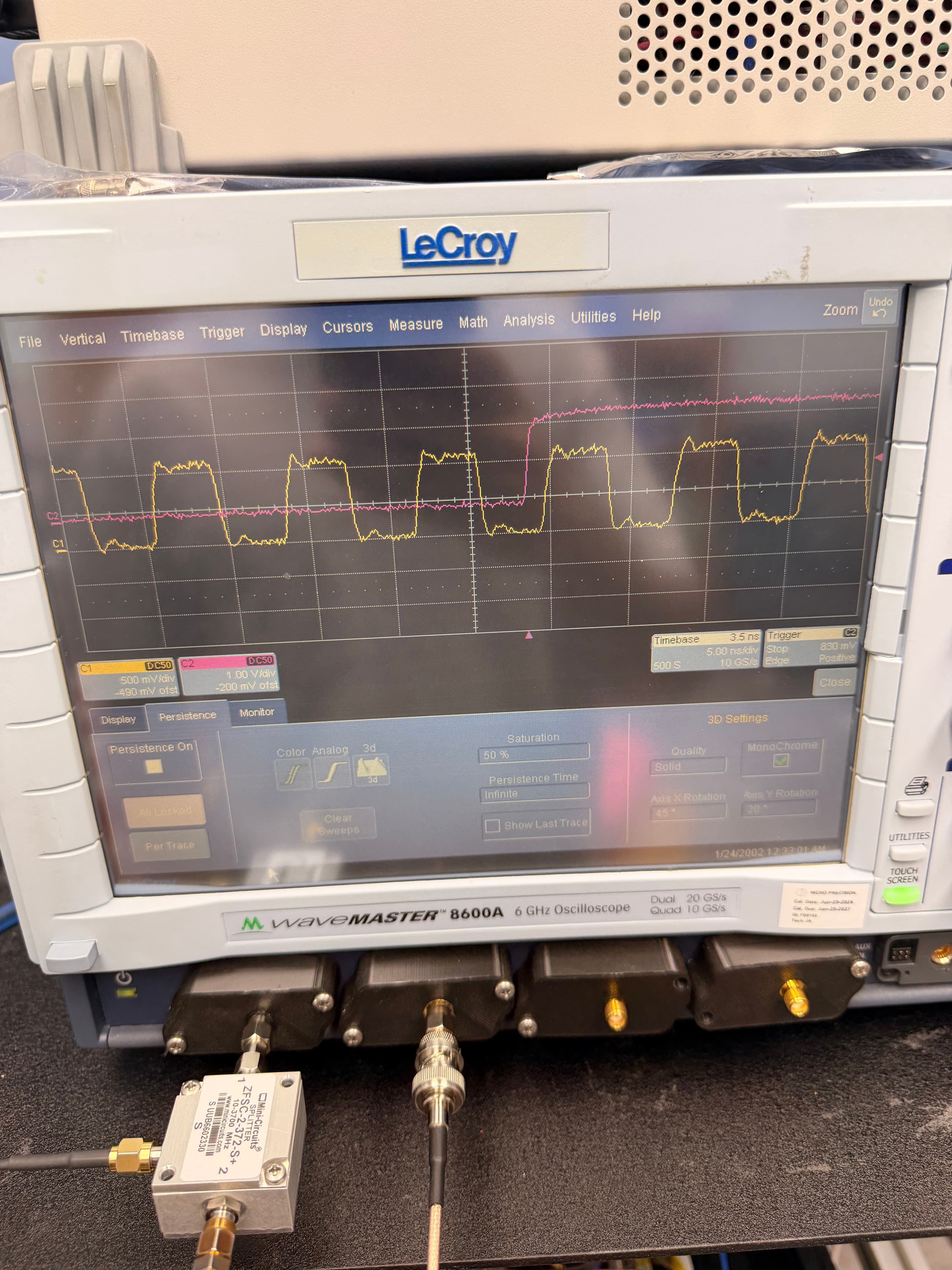 LeCroy WaveMaster scope capturing high-speed pulses at Quantum Opus