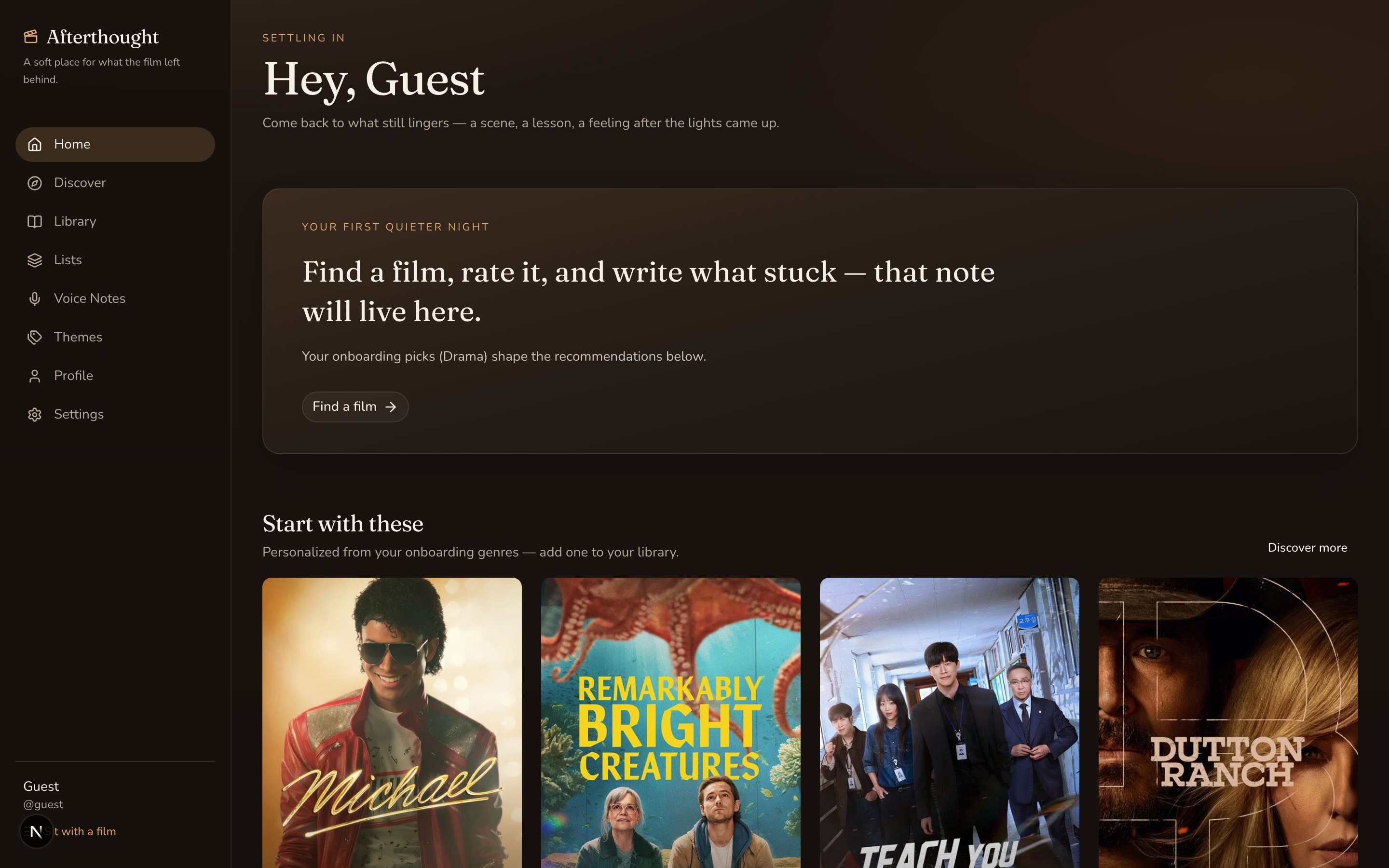 Afterthought dashboard after entering demo mode