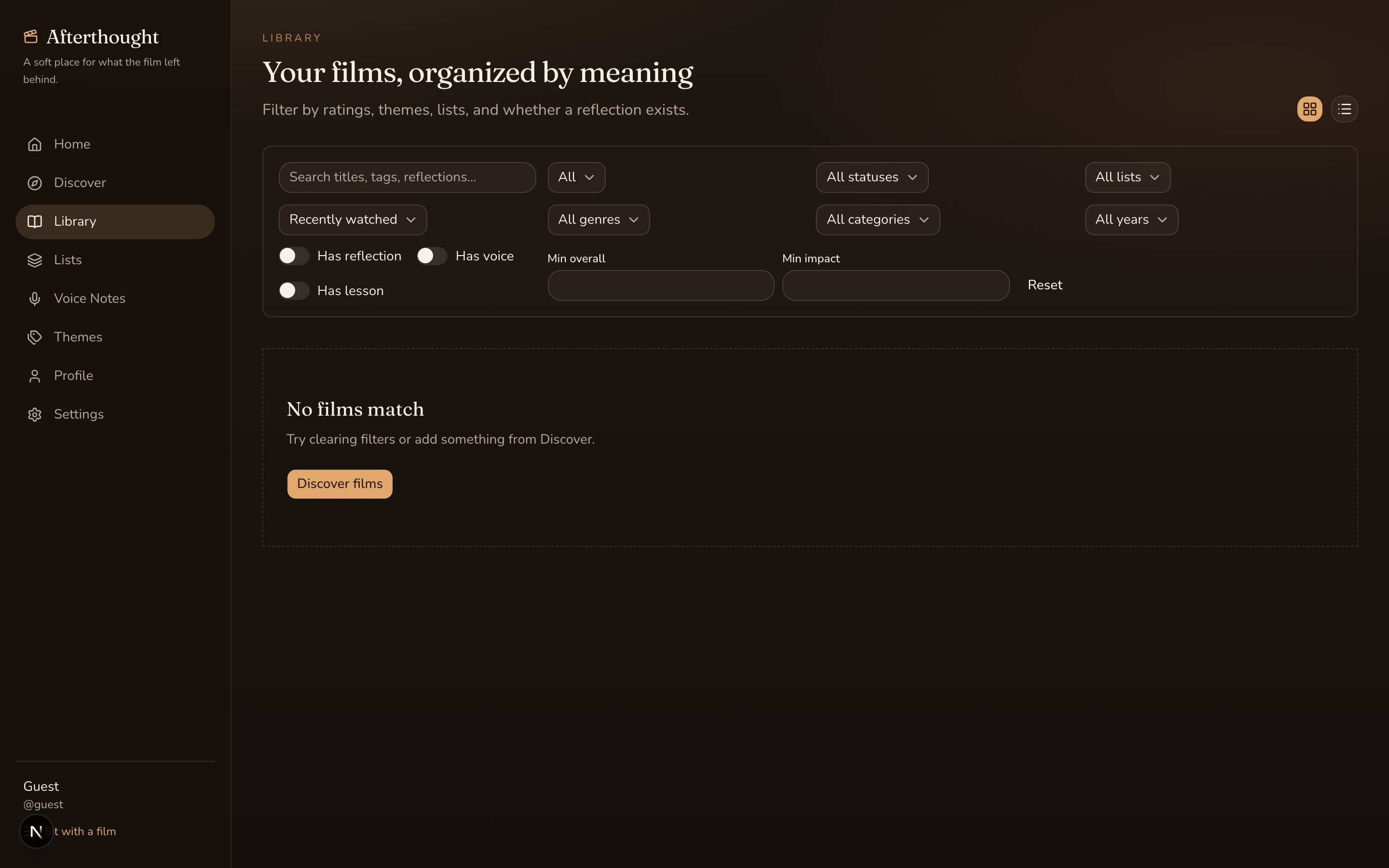 Library view of logged films