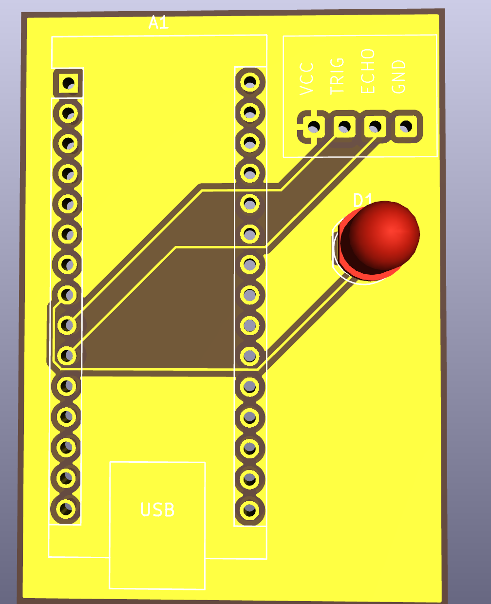 Final 3D render of the ultrasonic sensor PCB
